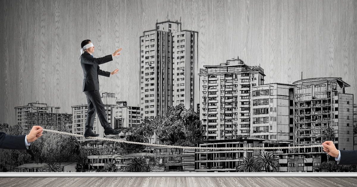 Man walking on tightrope