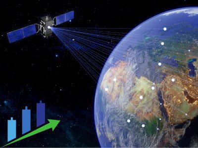 Satellite sending signals to Earth and Forex Chart