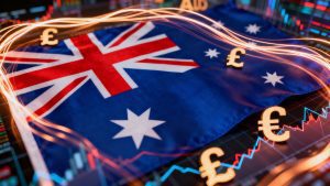 Forex trading concept with Australian and British flags.